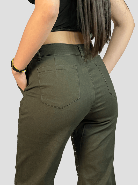 Pantalón Verde Oliva con Brillos - Mujer