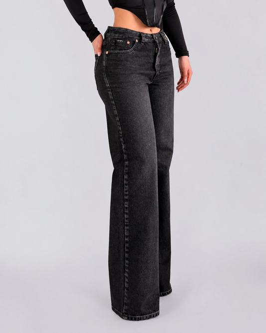 Wide Leg Jeans Negro de Mujer