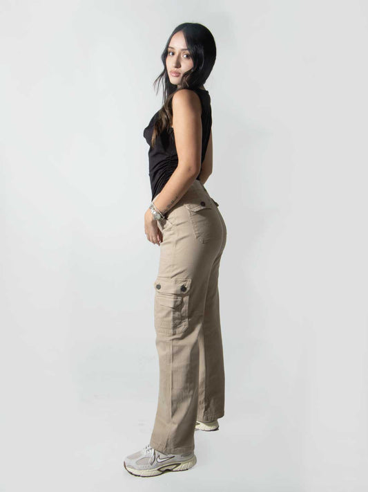 Pantalón Cargo Street Mujer - Beige