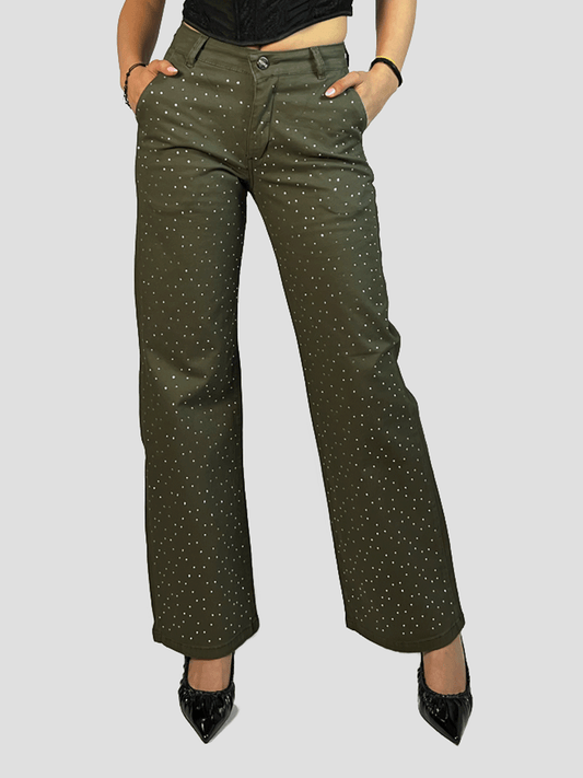 Pantalón Verde Oliva con Brillos - Mujer