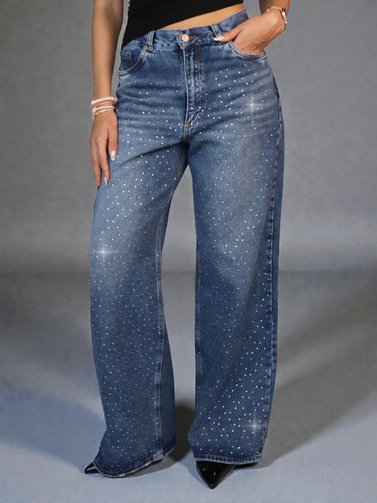 Baggy Wide Jeans de Brillos Mujer