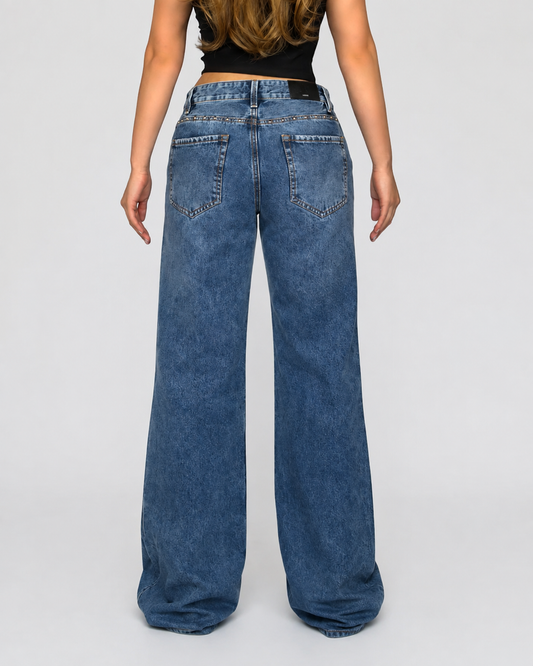 Wide Leg Tiro Bajo con Taches Mujer