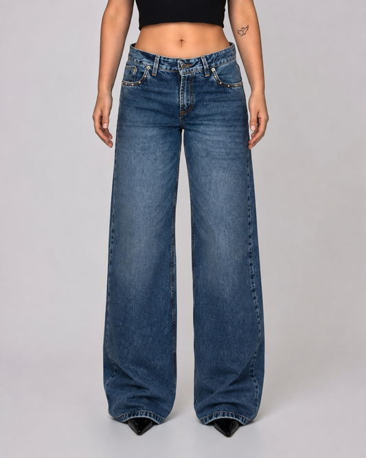 Wide Leg con Taches Tiro Bajo Mujer