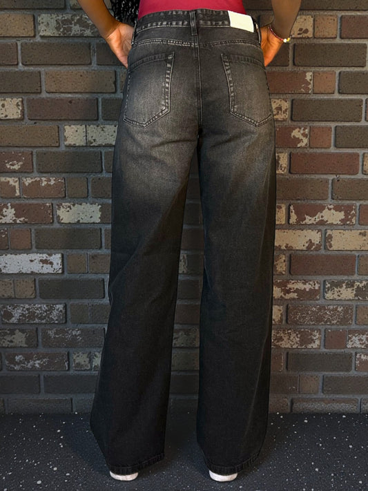 Wide Leg Tiro Bajo Negro Mujer