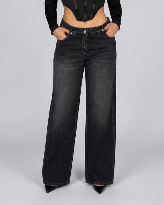 Wide Leg Tiro Bajo Negro Mujer