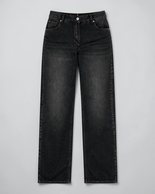 Wide Leg Tiro Bajo Negro Mujer